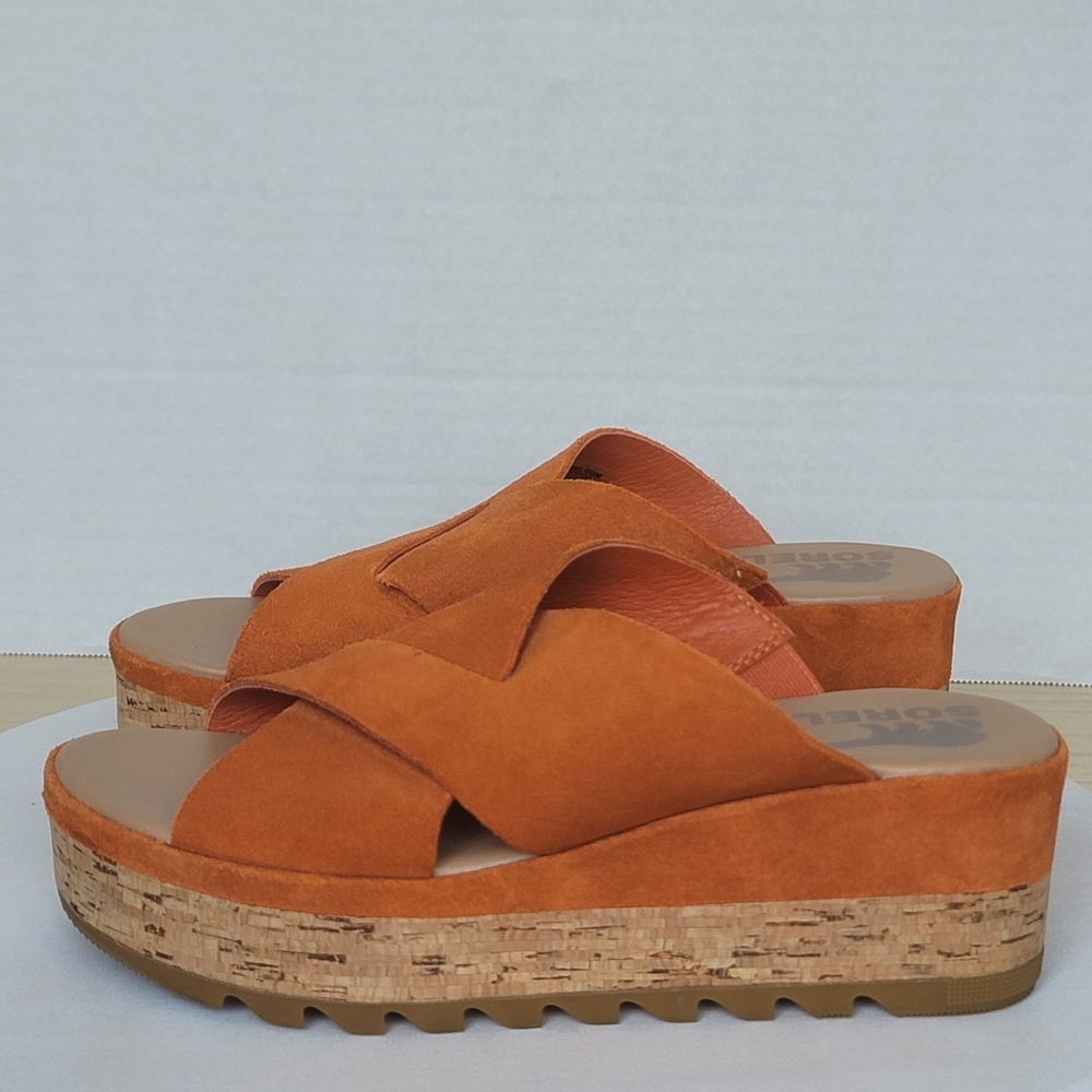 Sorel Cameron Desert Sun Gum Suede Boho Criss Cross Flatform Mule Sandal Sz 6 - Picture 5 of 17